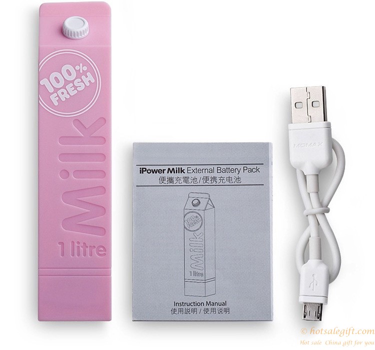 hotsalegift design 2600 mah milk box shape mobile power charger 9