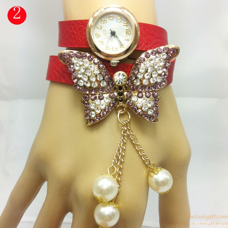 hotsalegift butterfly shape diamond genuine leather bracelet watch 1