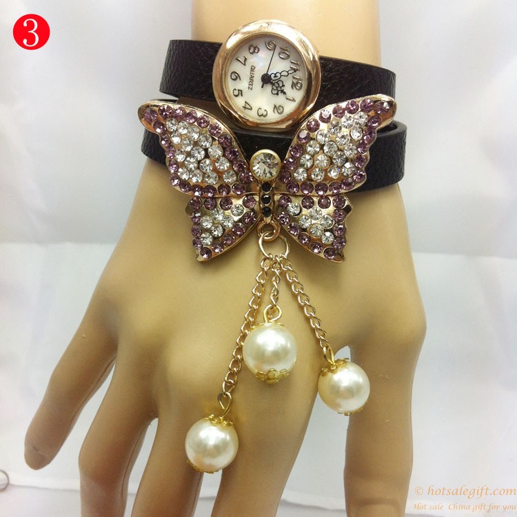 hotsalegift butterfly shape diamond genuine leather bracelet watch 2
