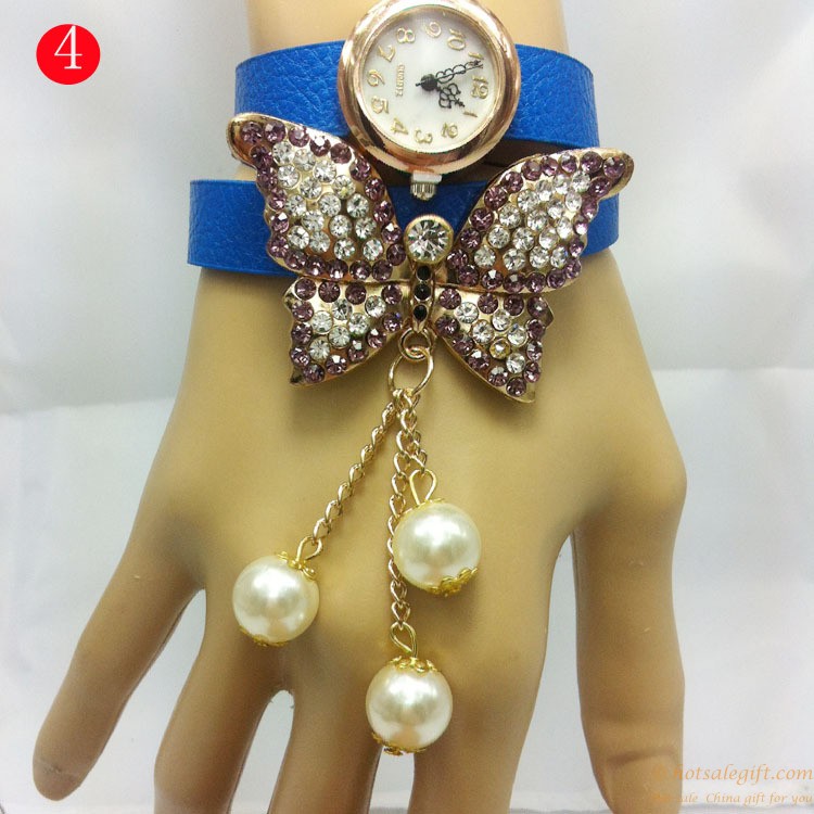 hotsalegift butterfly shape diamond genuine leather bracelet watch 3
