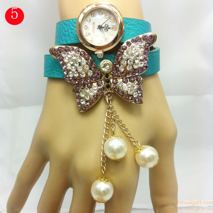 hotsalegift butterfly shape diamond genuine leather bracelet watch 4