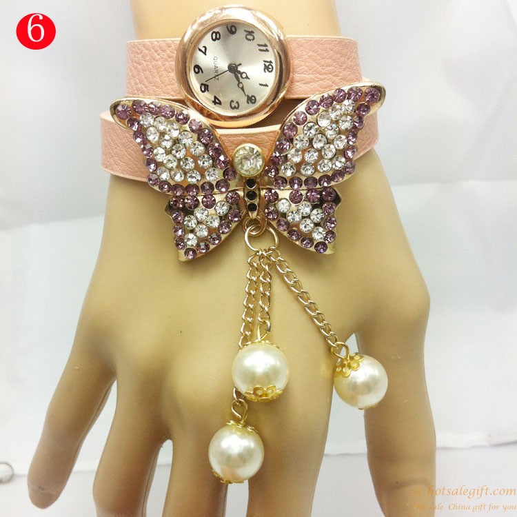 hotsalegift butterfly shape diamond genuine leather bracelet watch 5