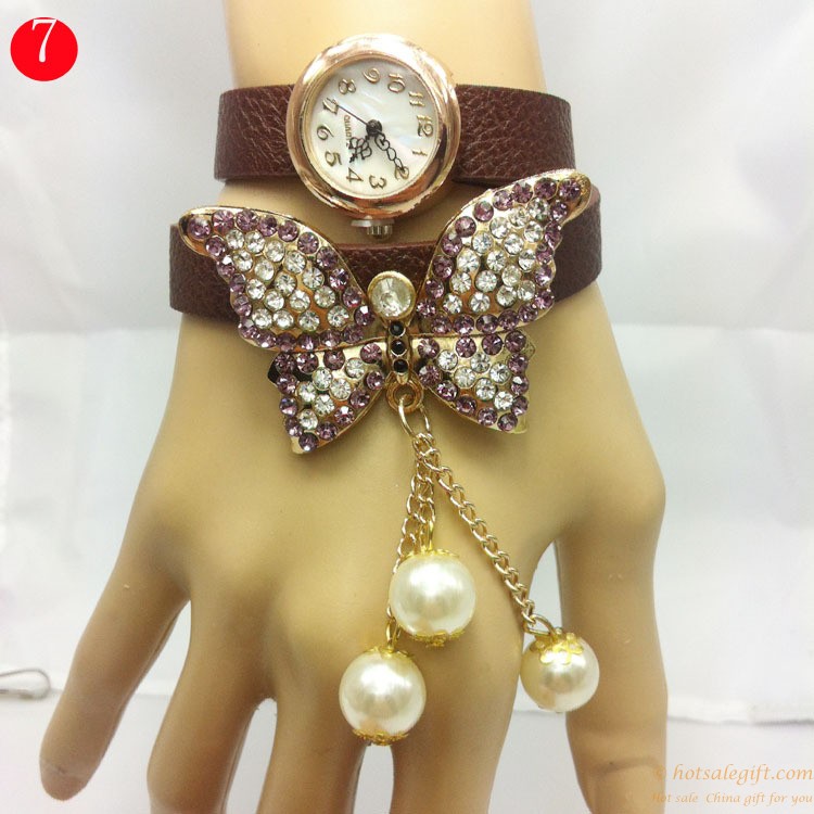 hotsalegift butterfly shape diamond genuine leather bracelet watch 6