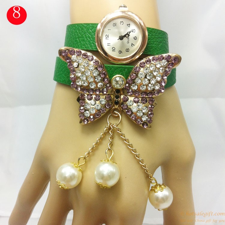 hotsalegift butterfly shape diamond genuine leather bracelet watch 7