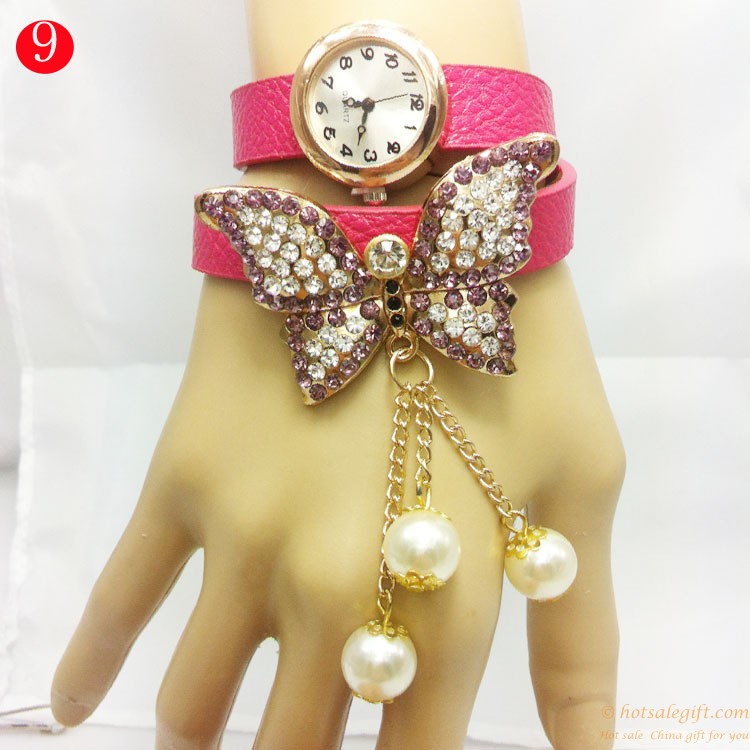 hotsalegift butterfly shape diamond genuine leather bracelet watch 8