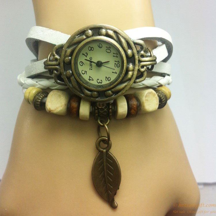 hotsalegift leather retro leaves shape ladies bracelet watch 1