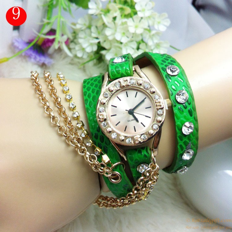 hotsalegift lychee leather womens fashion metal necklace bracelet watch 11