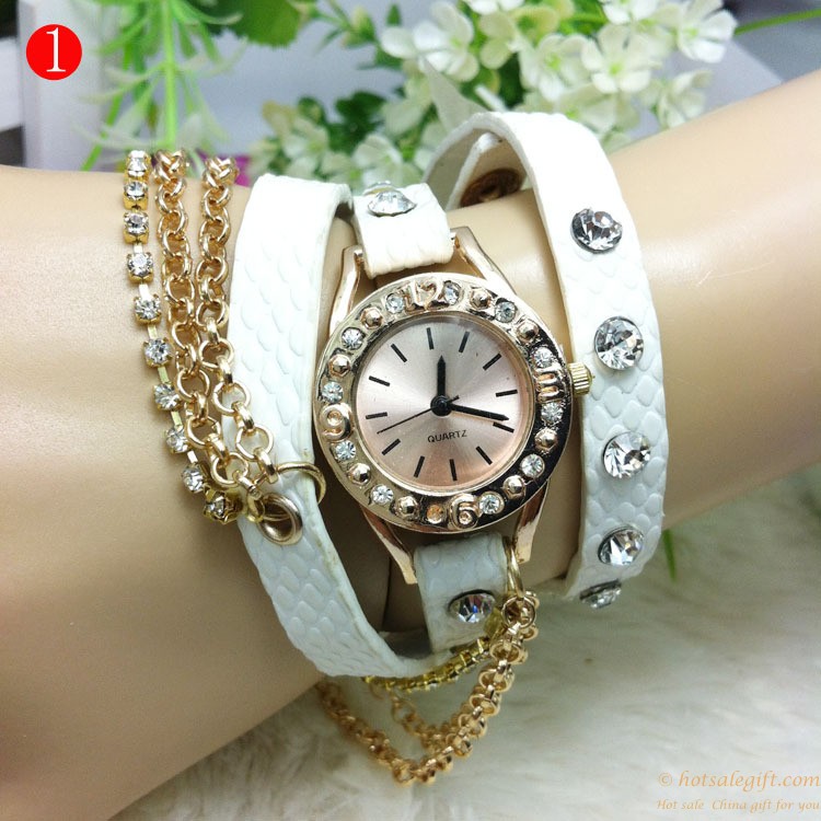 hotsalegift lychee leather womens fashion metal necklace bracelet watch 3