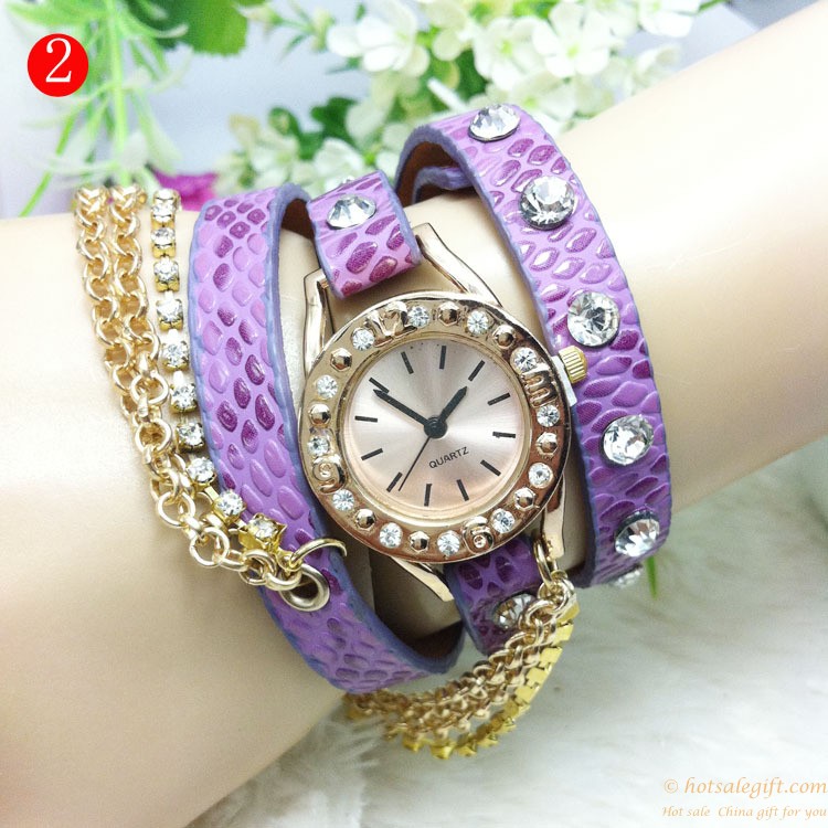 hotsalegift lychee leather womens fashion metal necklace bracelet watch 4