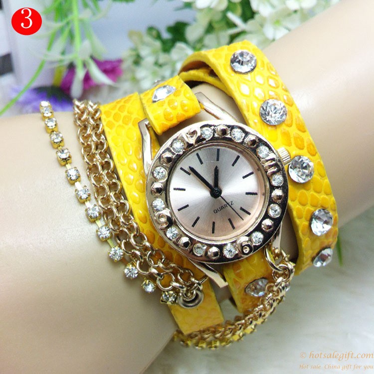 hotsalegift lychee leather womens fashion metal necklace bracelet watch 5