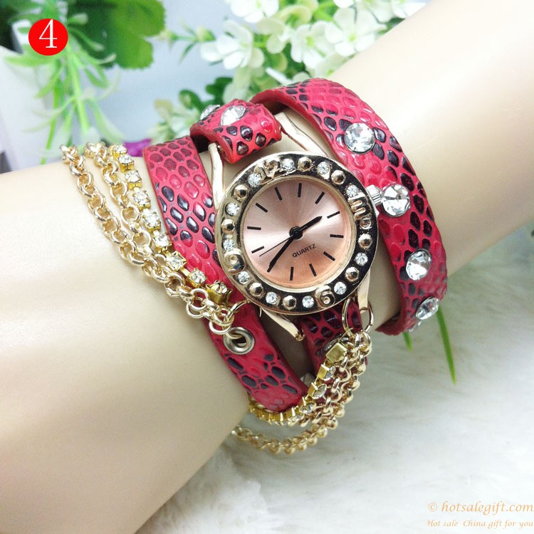 hotsalegift lychee leather womens fashion metal necklace bracelet watch 6