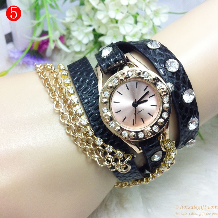 hotsalegift lychee leather womens fashion metal necklace bracelet watch 7