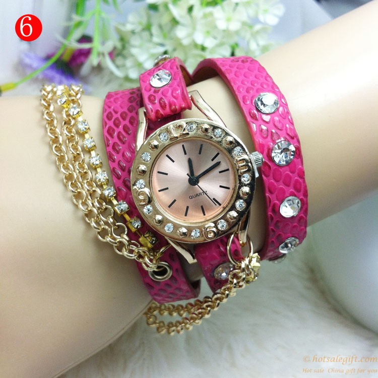 hotsalegift lychee leather womens fashion metal necklace bracelet watch 8