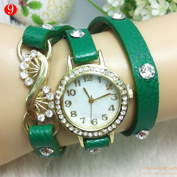 hotsalegift metal flower crystal leather ladies watch students 10