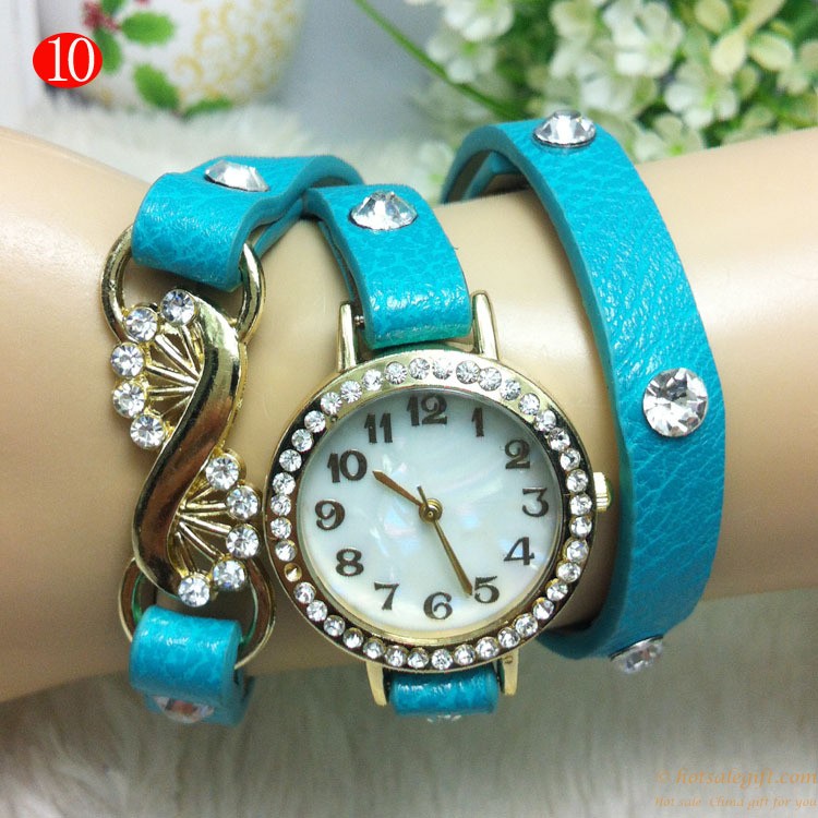 hotsalegift metal flower crystal leather ladies watch students 11