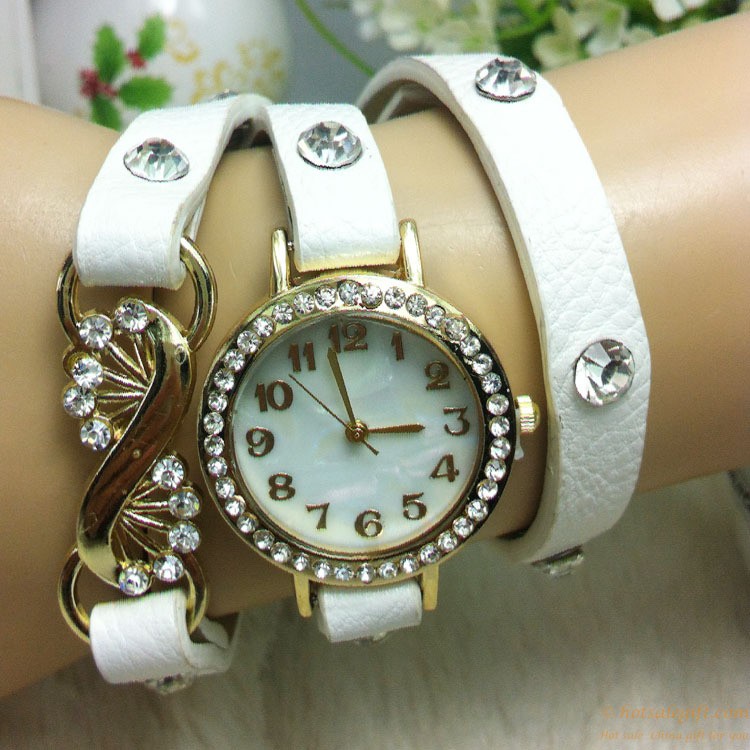 hotsalegift metal flower crystal leather ladies watch students 12