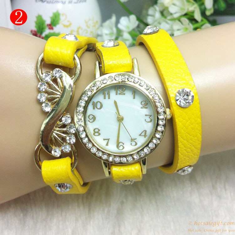 hotsalegift metal flower crystal leather ladies watch students 3