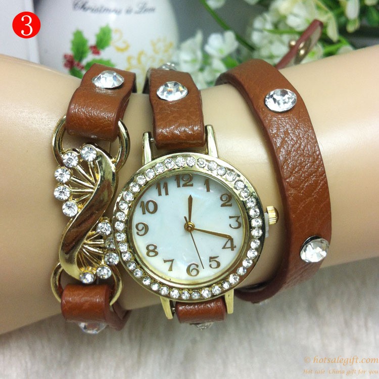 hotsalegift metal flower crystal leather ladies watch students 4