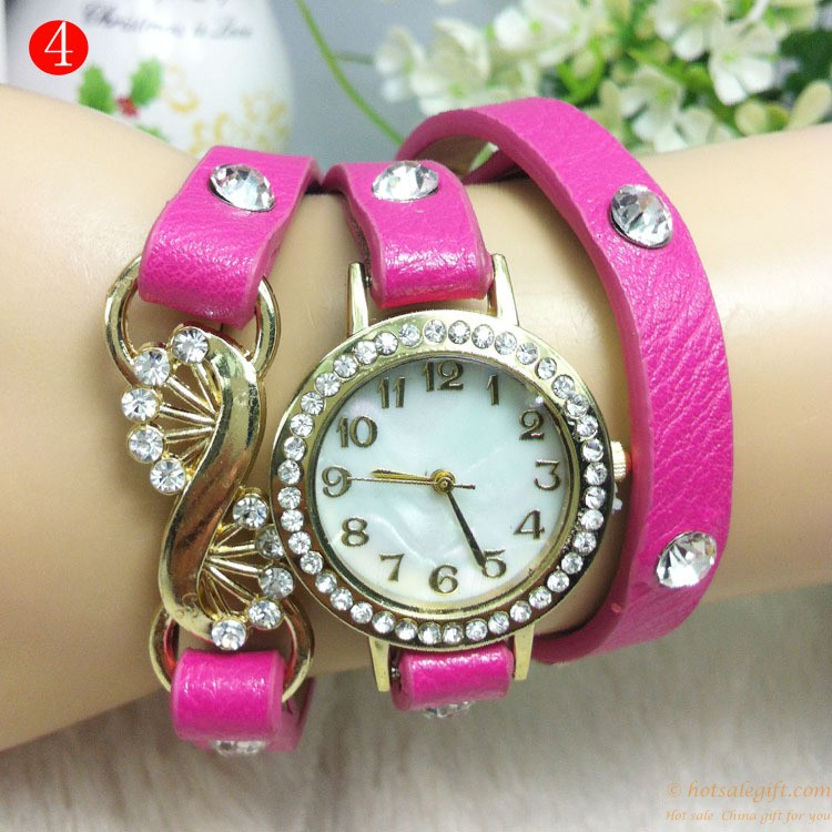 hotsalegift metal flower crystal leather ladies watch students 5