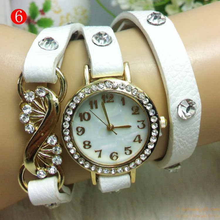 hotsalegift metal flower crystal leather ladies watch students 7