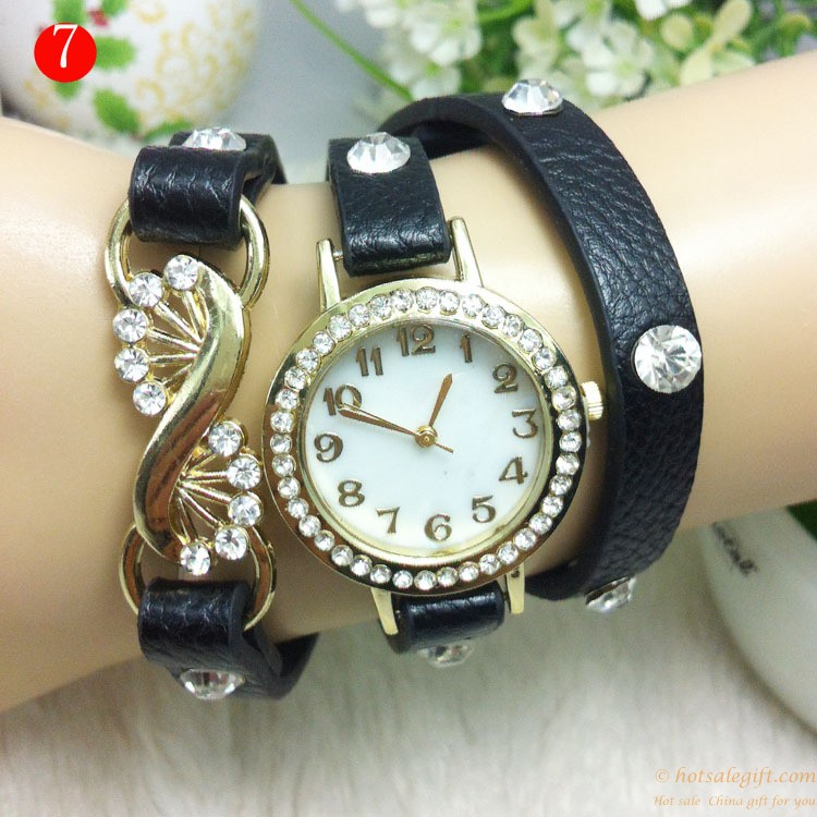 hotsalegift metal flower crystal leather ladies watch students 8