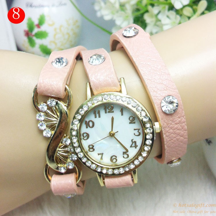 hotsalegift metal flower crystal leather ladies watch students 9