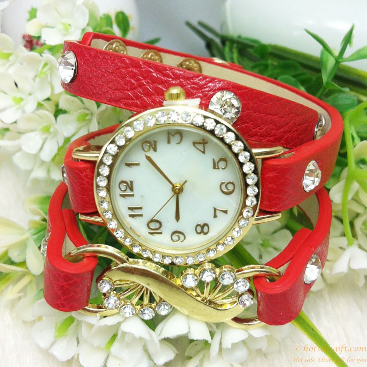 hotsalegift metal flower crystal leather ladies watch students