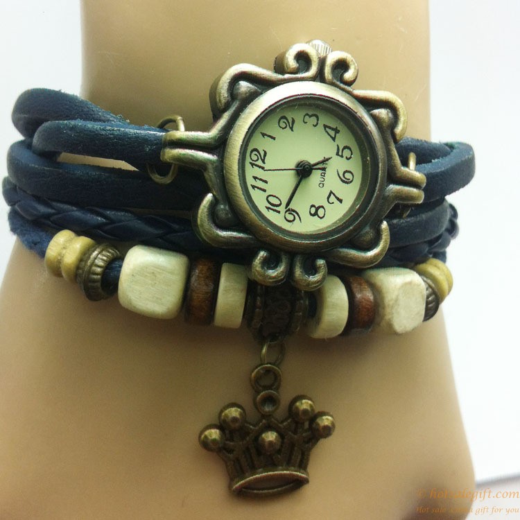 hotsalegift fashion leather crown shape retro knit bracelet watch 1