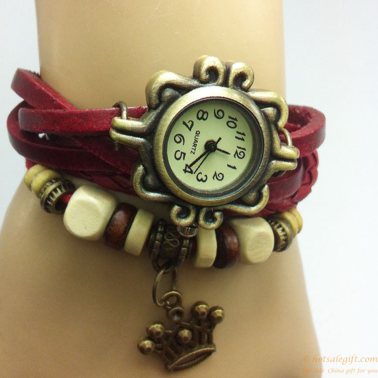 hotsalegift fashion leather crown shape retro knit bracelet watch 3