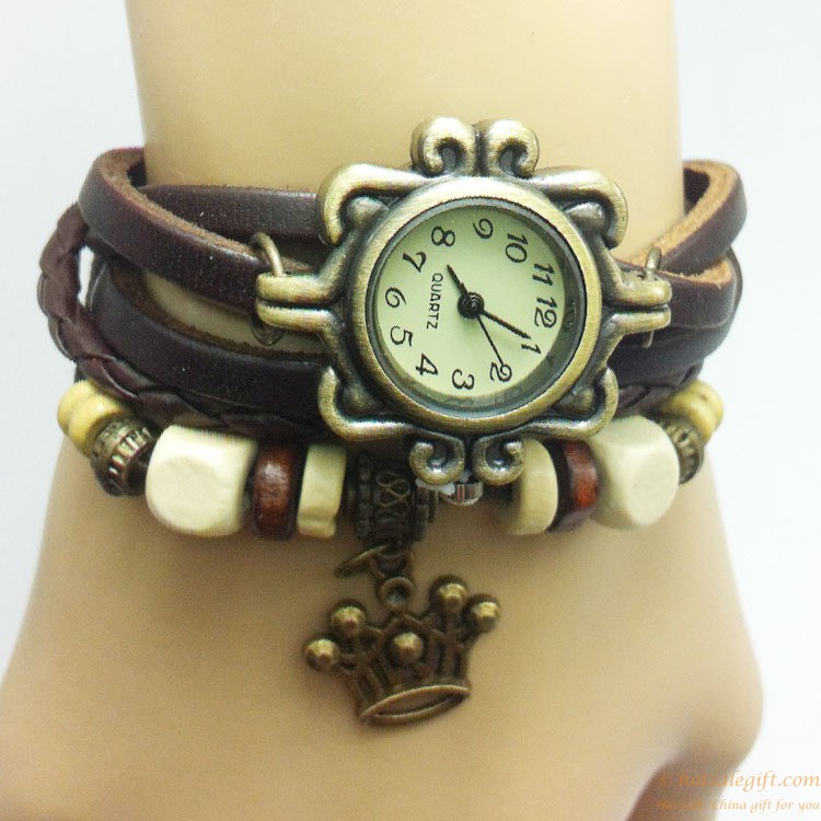 hotsalegift fashion leather crown shape retro knit bracelet watch 4