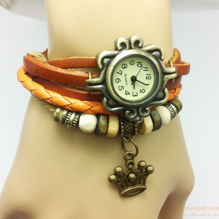 hotsalegift fashion leather crown shape retro knit bracelet watch 5