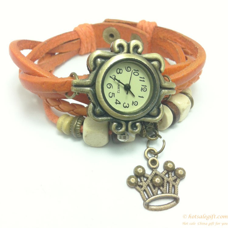 hotsalegift fashion leather crown shape retro knit bracelet watch 6