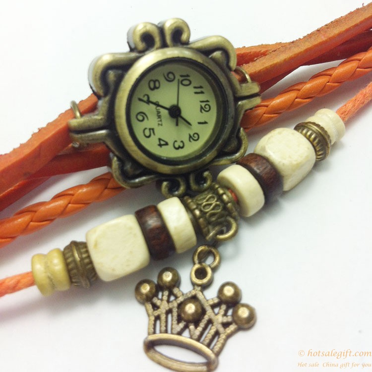 hotsalegift fashion leather crown shape retro knit bracelet watch 7