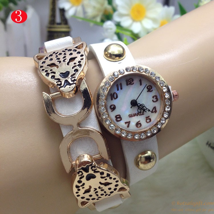 hotsalegift leopard head shape leisure quartz bracelet watch ladies girls 2