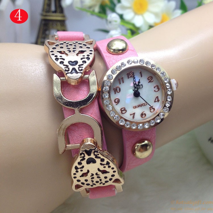 hotsalegift leopard head shape leisure quartz bracelet watch ladies girls 3