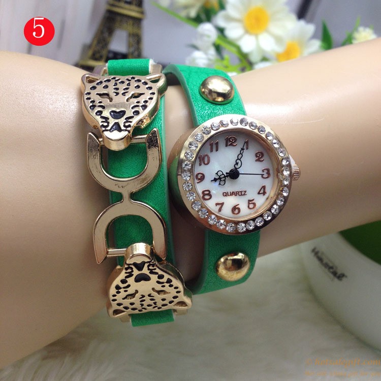 hotsalegift leopard head shape leisure quartz bracelet watch ladies girls 4
