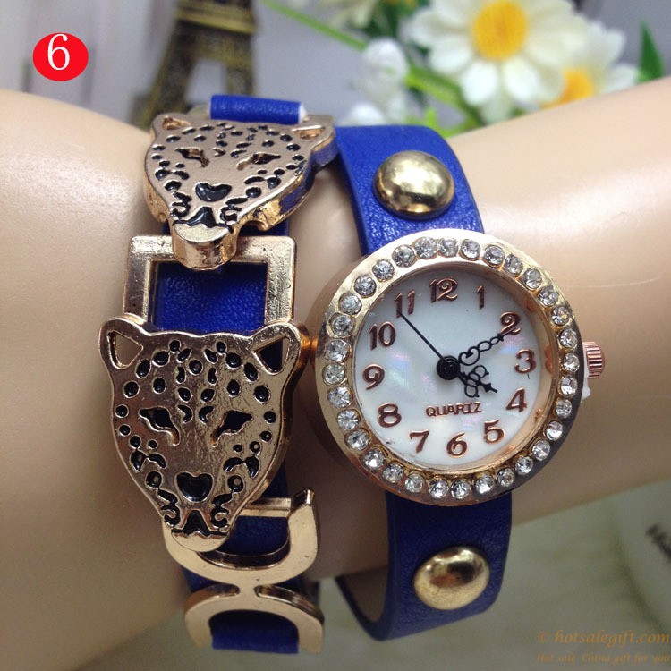hotsalegift leopard head shape leisure quartz bracelet watch ladies girls 5