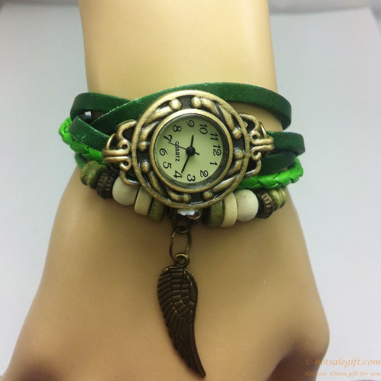 hotsalegift retro leather vintage style wing leather woven bracelet watch ladies girls 4