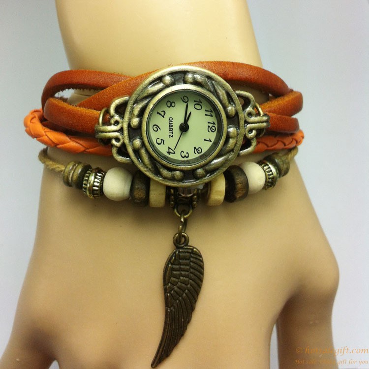 hotsalegift retro leather vintage style wing leather woven bracelet watch ladies girls 6