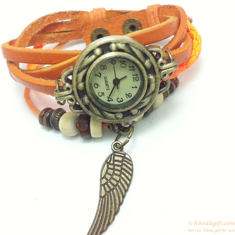 hotsalegift retro leather vintage style wing leather woven bracelet watch ladies girls 7